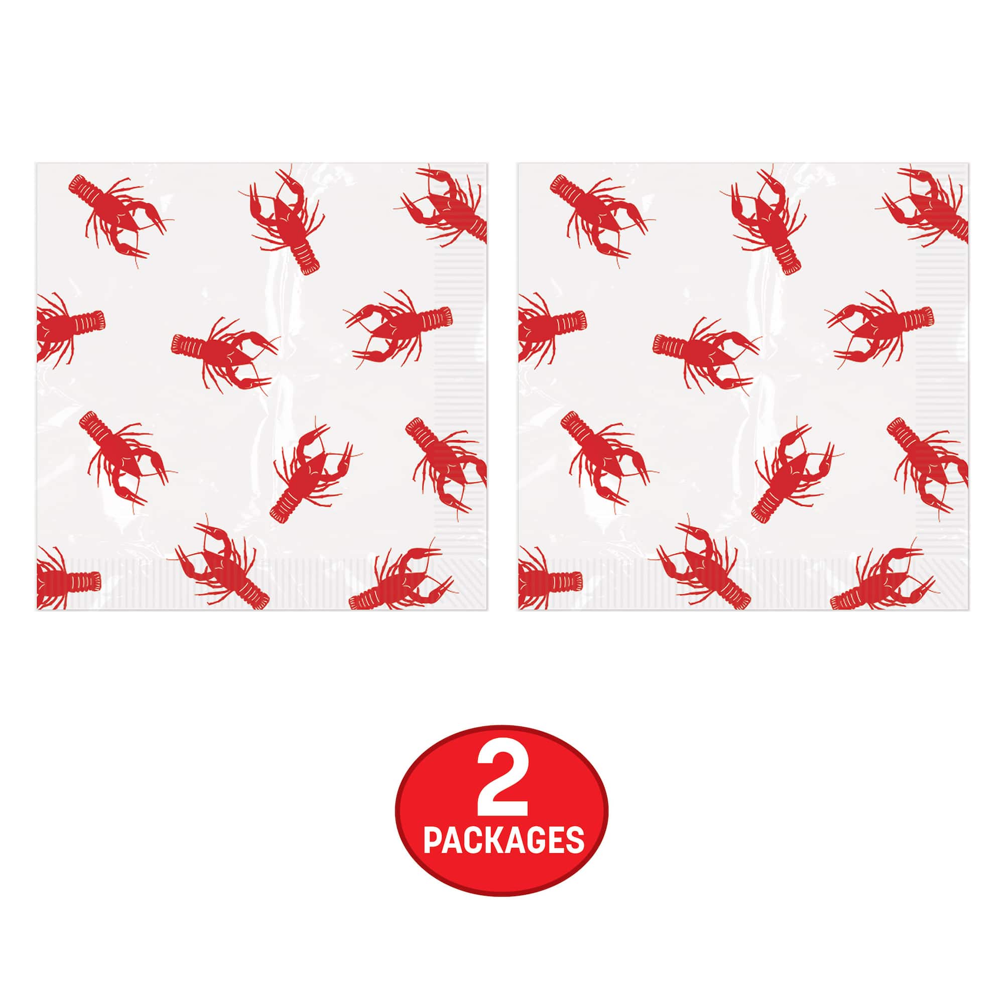 Beistle 4.94" x 4.94" Crawfish Beverage Napkins, 2 Packs of 16